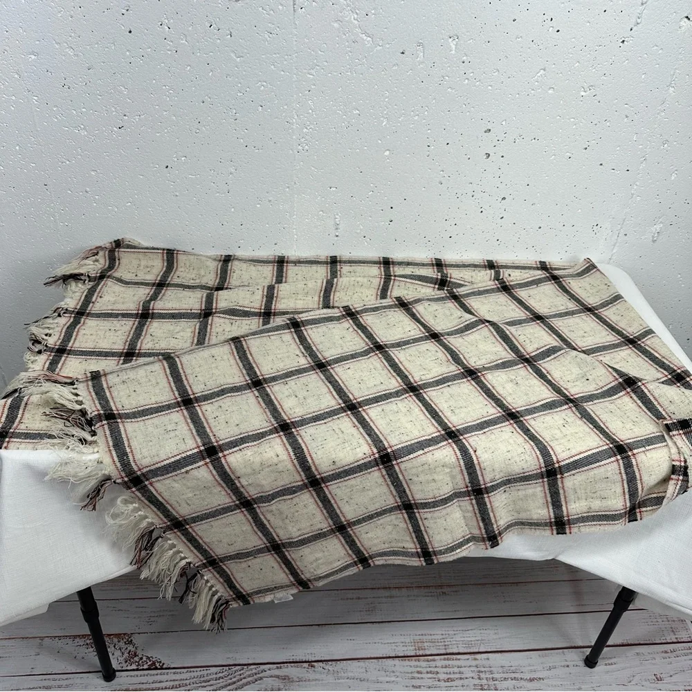 Madewell Speckled Cream Black & Red Plaid Scarf Wrap 21.5 x 74”